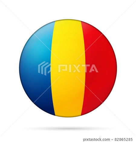 Glass light ball with flag of Romania. Round sphere, template icon. Romanian national symbol. Glossy realistic ball, 3D abstract vector illustration highlighted on a white background. Big bubble Glass light ball with flag of Romania. Round sphere, template icon. Romanian national symbol. Glossy realistic ball, 3D abstract vector illustration highlighted on a white background. Big bubble 82865285