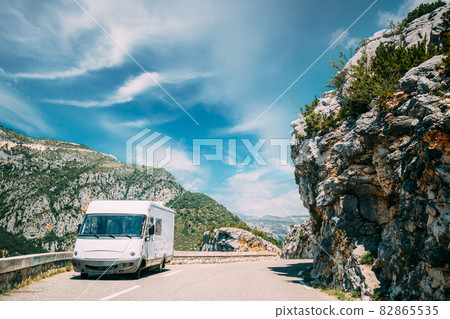 White colour Caravan motorhome car on background of mountain nature landscape White colour Caravan motorhome car on background of mountain nature landscape 82865535