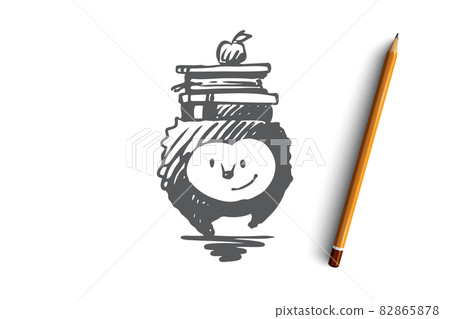 School, animal, hedgehog, book, apple concept. Hand drawn isolated vector. School, animal, hedgehog, book, apple concept. Hand drawn isolated vector. 82865878