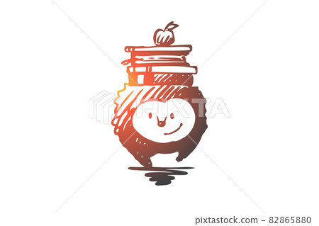 School, animal, hedgehog, book, apple concept. Hand drawn isolated vector. School, animal, hedgehog, book, apple concept. Hand drawn isolated vector. 82865880