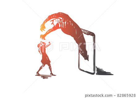 Phone, gadget, addiction, woman, media concept. Hand drawn isolated vector. Phone, gadget, addiction, woman, media concept. Hand drawn isolated vector. 82865928