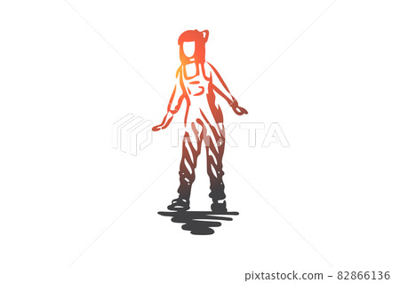 Girl, female, pose, woman, adult concept. Hand drawn isolated vector. 82866136