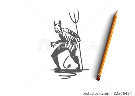 Halloween, monster, devil, scary, pitchfork concept. Hand drawn isolated vector. 82866434