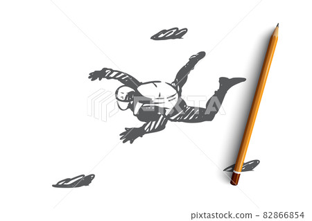 Extreme, jump, parachute, skydiving, fall concept. Hand drawn isolated vector. Extreme, jump, parachute, skydiving, fall concept. Hand drawn isolated vector. 82866854