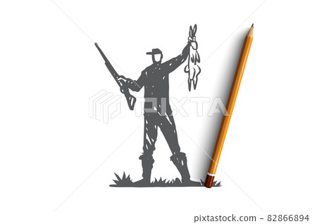 Hunting, shot, rifle, prey, wild concept. Hand drawn isolated vector. 82866894