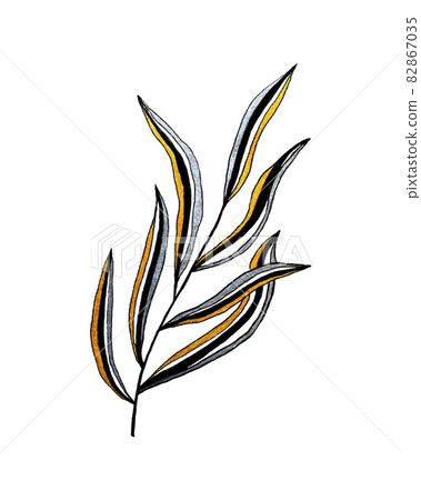 Branch decorative striped doodling, tracing, element for design, decor, hand drawing, isolated, on a white background. 82867035