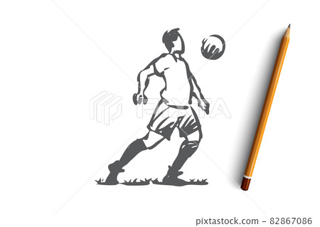 Football player, soccer, goal, kick concept. Hand drawn isolated vector. 82867086