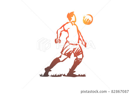 Football player, soccer, goal, kick concept. Hand drawn isolated vector. 82867087