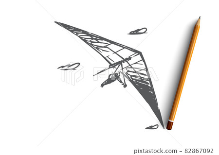 Hang glider, extreme, sky, sport, fly concept. Hand drawn isolated vector. 82867092