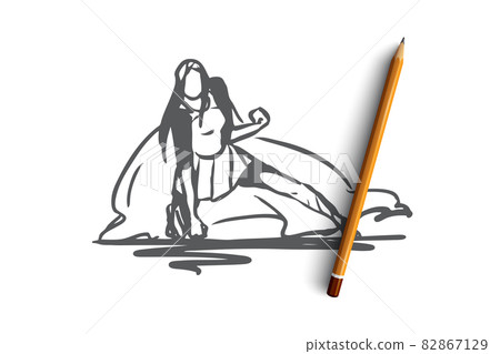 Woman, businesswoman, working, success, leadership concept. Hand drawn isolated vector. 82867129