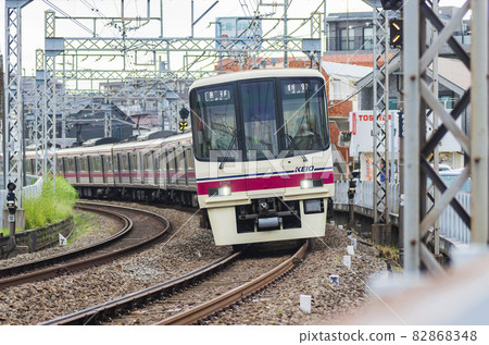 Keio Line bound for Shinjuku Fuchu Station Curve Express Semi Special Express 8000 series limited express Keio Line bound for Shinjuku Fuchu Station Curve Express Semi Special Express 8000 series limited express 82868348