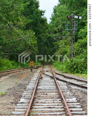 Railroad tracks leading into the green Railroad tracks leading into the green 82870467