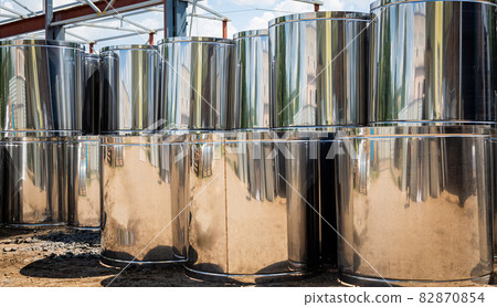 Ventilation pipe warehouse. Steel pipes, parts for the construction of air ducts for an industrial 82870854