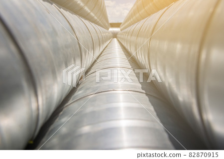 Ventilation pipe warehouse. Steel pipes, parts for the construction of air ducts for an industrial 82870915