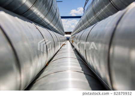 Ventilation pipe warehouse. Steel pipes, parts for the construction of air ducts for an industrial 82870932