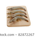 fresh shrimps or prawns raw on wooden board 82872267