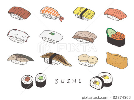 各種壽司手繪插畫（彩色） 82874563