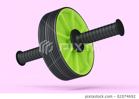 AB roller for abdominal muscles isolated on pink background. 3d rendering of sport equipment for active workout, trx and powerlifting AB roller for abdominal muscles isolated on pink background. 3d rendering of sport equipment for active workout, trx and powerlifting 82874692