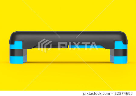 Stepper for fitness and blue step platform for aerobics isolated on yellow background. 3d rendering of sport equipment for fitness, trx and active workout Stepper for fitness and blue step platform for aerobics isolated on yellow background. 3d rendering of sport equipment for fitness, trx and active workout 82874693