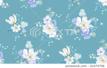 Spring seamless pattern with flowers - Stock Illustration [82874796 ...
