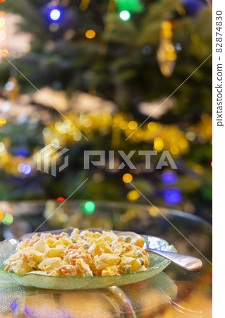 Czech traditional potato salad with Christmas tree 82874830