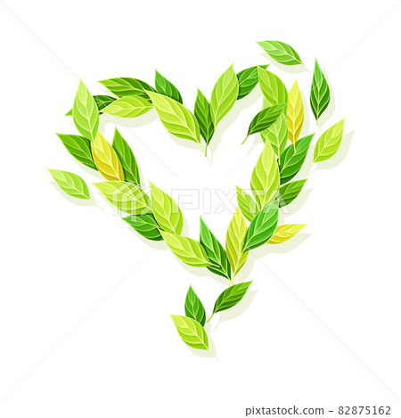 Heart made of green leaves, logo, emblem, creative sign design vector illustration 82875162