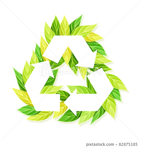 Recycling symbol made of green leaves,... - Stock Illustration ...