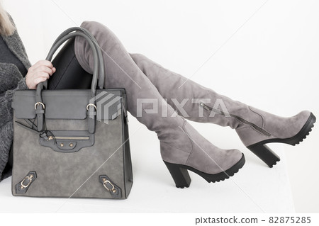 gray women's boots with a handbag gray women's boots with a handbag 82875285