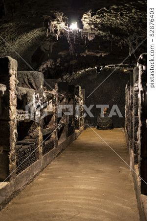 wine cellars with barrels, traditional wine called Bikaver near Eger, Hungary wine cellars with barrels, traditional wine called Bikaver near Eger, Hungary 82876403