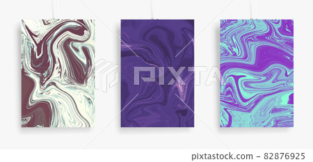 Three paintings with marbling. Vector colorful fluid. Marble texture for poster, brochure, invitation, cover design Three paintings with marbling. Vector colorful fluid. Marble texture for poster, brochure, invitation, cover design 82876925