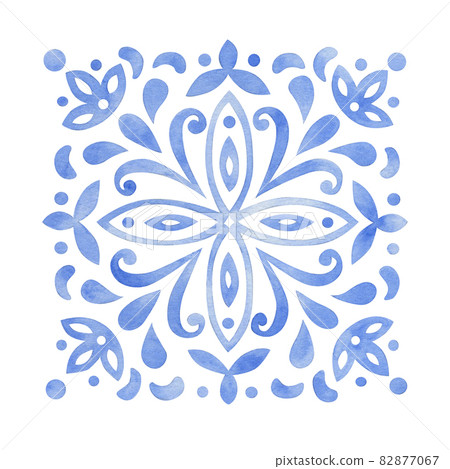 Watercolor blue ornament in ethnic style.... - Stock Illustration ...