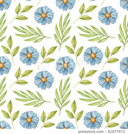 Seamless watercolor floral pattern with green... - Stock Illustration ...