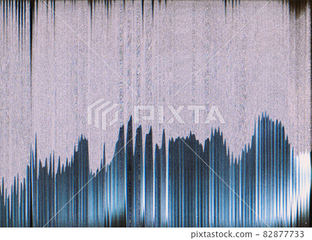 Glitch texture. Static noise. Damaged video. Graphic defect. Gray blue white grain line pattern distortion artifacts distressed screen overlay. 82877733