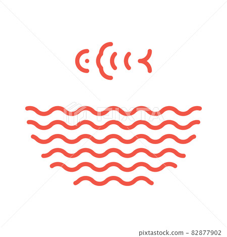 Fish jumping from water waves logo. Poke bowl logotype Fish jumping from water waves logo. Poke bowl logotype 82877902