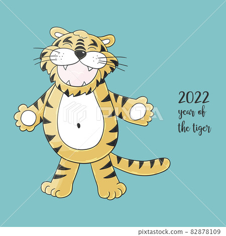 Symbol of 2022. Tigers in hand draw style. New Year 2022 82878109