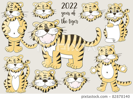 Symbol of 2022. Tigers in hand draw style. New Year 2022 82878140