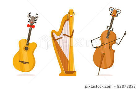 Funny Musical Instrument Cartoon Character with Smiling Face Vector Set 82878852