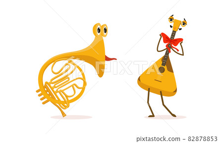 Funny Musical Instrument Cartoon Character with Smiling Face Vector Set 82878853