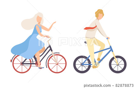 Young Man and Woman Riding Bicycle Vector Set Young Man and Woman Riding Bicycle Vector Set 82878873
