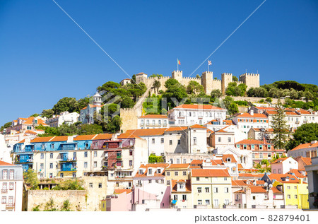 Portugal, panoramic view of Lisbon in summer, Lisbon fortress hill lose-up, touristic centre of Lisbon, St. George's medieval Castle 82879401