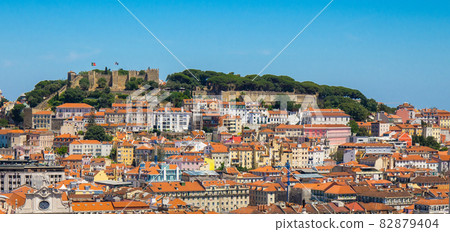 Portugal, panoramic view of Lisbon in summer, Lisbon fortress hill, Portugal Lisbon medieval Castle 82879404