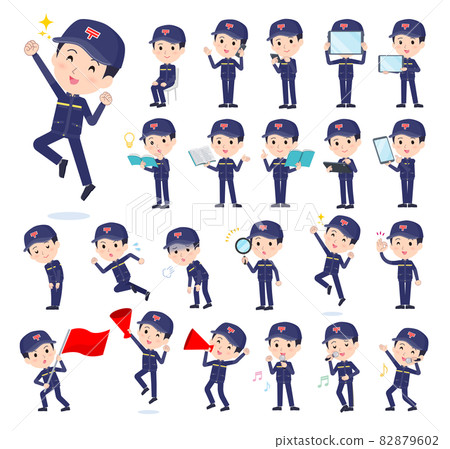 A set of male postman with digital devices such as smartphones A set of male postman with digital devices such as smartphones 82879602