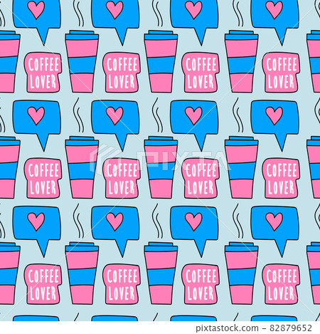 Hand drawn paper coffee cup seamless pattern. Cup of coffee and like sign 82879652