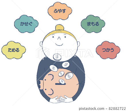 A woman holding a piggy bank and looking up with a smile A woman holding a piggy bank and looking up with a smile 82882722