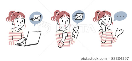 Simple touch inquiry illustration set (female) Simple touch inquiry illustration set (female) 82884397
