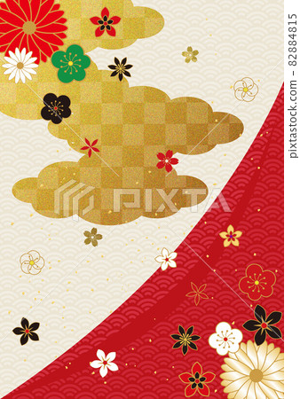 Japanese pattern and gold leaf cloud_red vertical background 1001 Japanese pattern and gold leaf cloud_red vertical background 1001 82884815