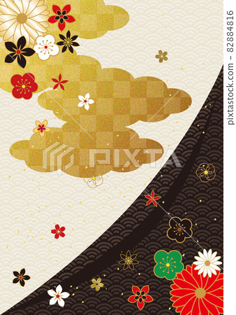 Japanese pattern and gold leaf cloud_black vertical background 1000 Japanese pattern and gold leaf cloud_black vertical background 1000 82884816