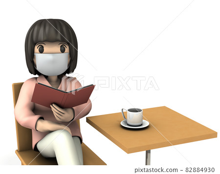 一個年輕的女人在看書享受慢生活。白色背景。 3D 渲染。 82884930