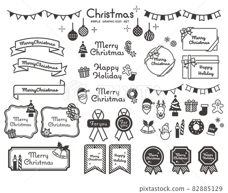 Simple and cute Christmas frame vector illustration material / frame / ribbon / with letters / monochrome Simple and cute Christmas frame vector illustration material / frame / ribbon / with letters / monochrome 82885129