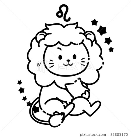簡單可愛的獅子座插畫/黑白單色 82885170